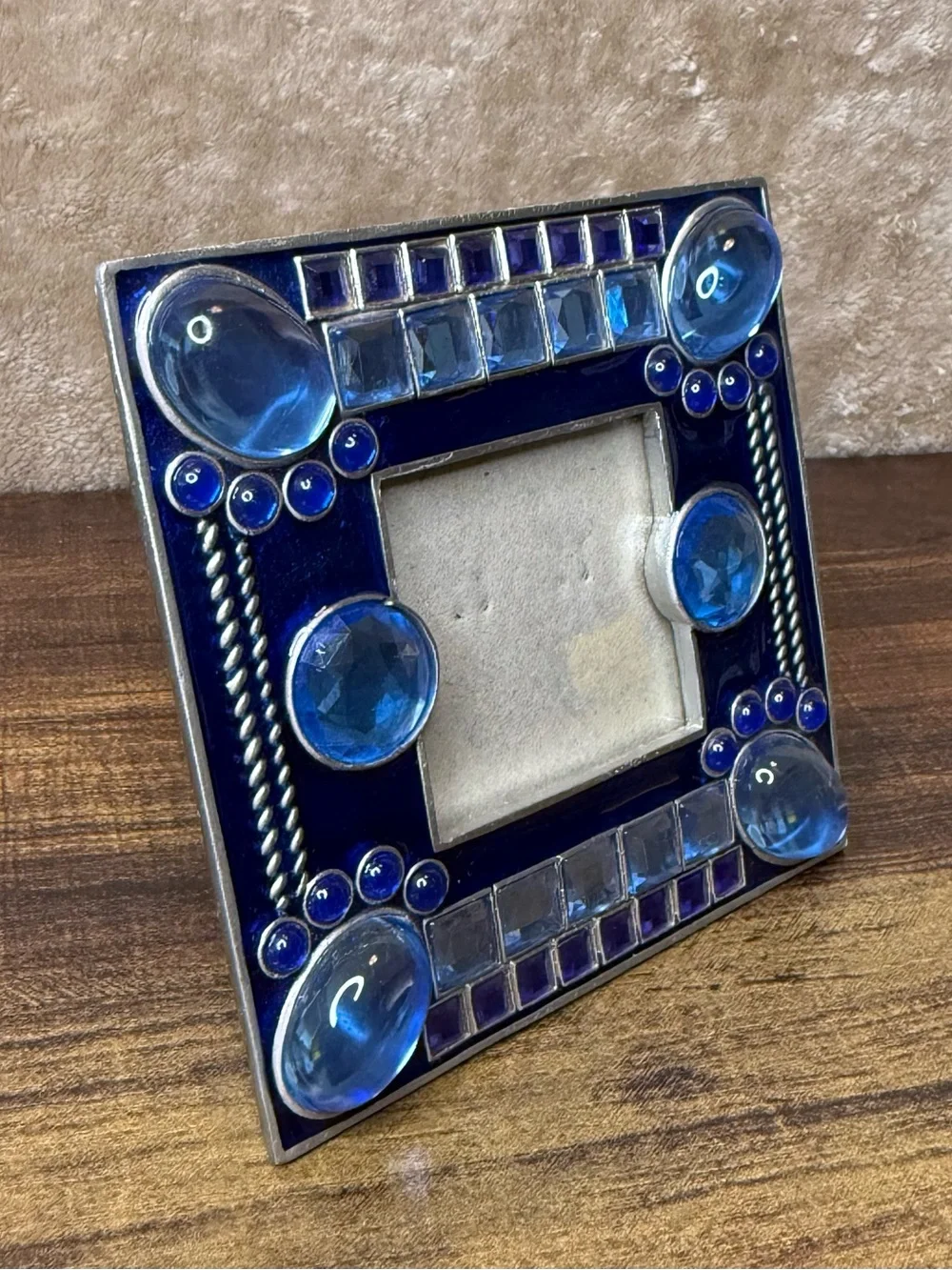 Y2K Ornate Jewel Blue Enamel Pewter Picture Frame 2x2 Photo Funky 90s Whimsigoth